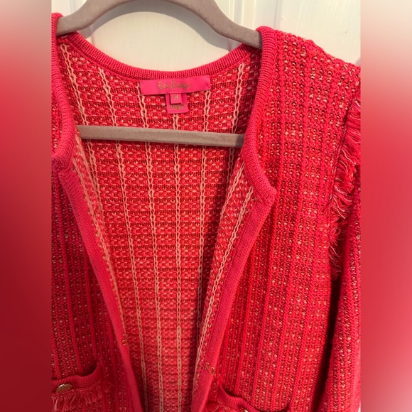 Lilly Pulitzer Simora Fringe Hot Pink Cardigan - new without tags - Picture 2 of 3